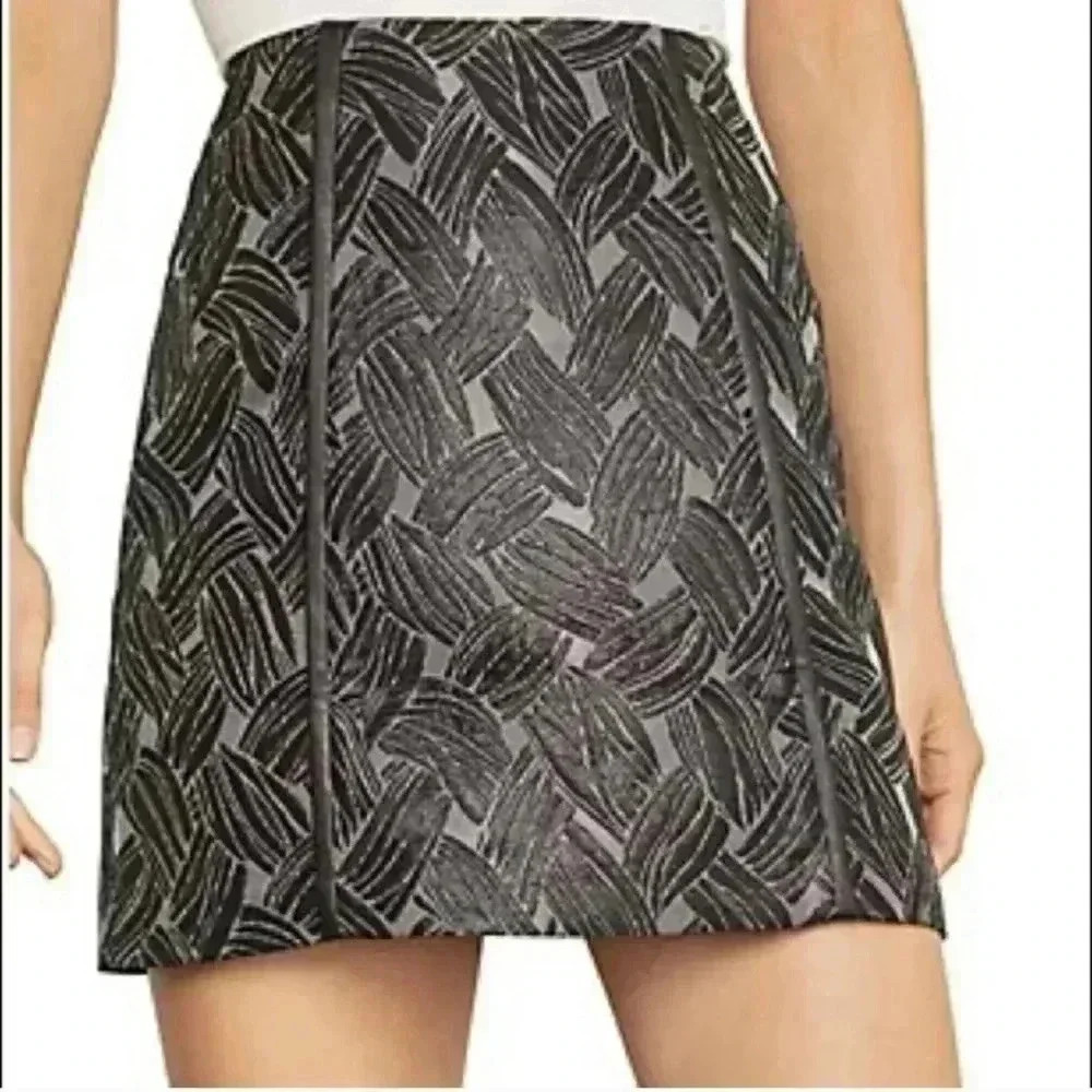 BCBGMaxAzria Black Basket Weave Jacquard Mini Skirt Size XXS